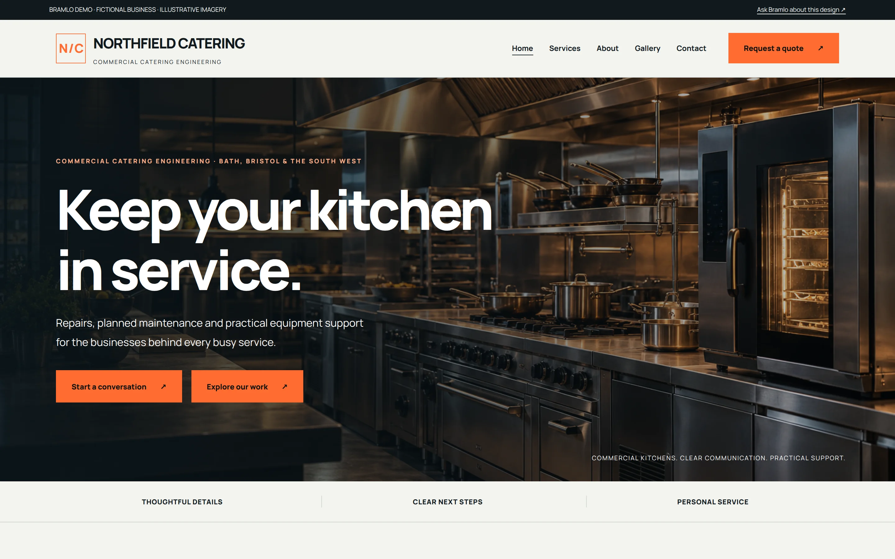 Northfield fictional catering engineering website demo desktop layout