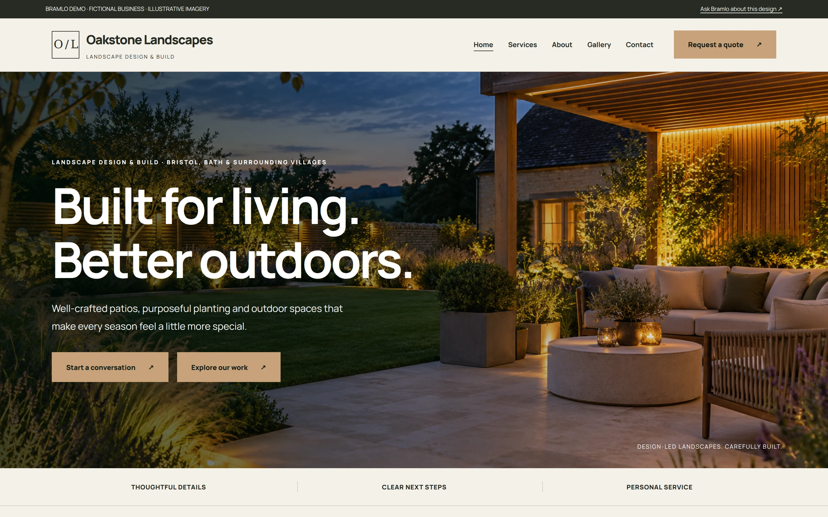 Oakstone fictional gardening website demo desktop layout